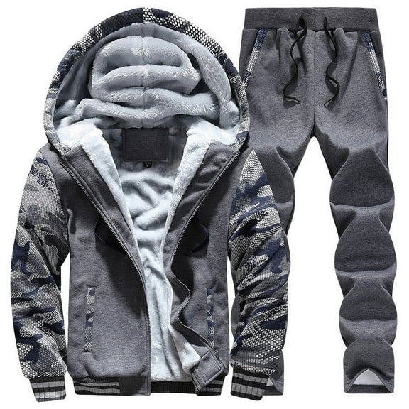 Men's Tracksuit Winter Soft Hooded Fleece Sweatsuits Warm Pullover Coats 2 Pieces Outfits Set