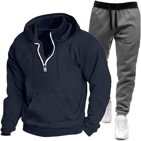 Men's Tracksuit With Zipper 2 Piece Hooded Fashionable Men's Solid Color Long Sleeve Casual Outwear Jackets Sets Running Jogging Sport Suit Sets Fall Winter Outfit