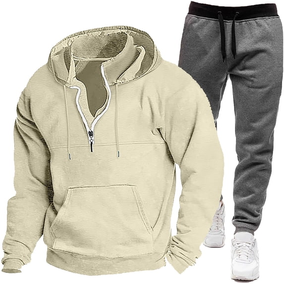 Men's Tracksuit With Zipper 2 Piece Hooded Fashionable Men's Solid Color Long Sleeve Casual Outwear Jackets Sets Running Jogging Sport Suit Sets Fall Winter Outfit