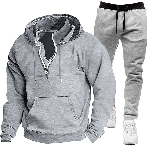 Men's Tracksuit With Zipper 2 Piece Hooded Fashionable Men's Solid Color Long Sleeve Casual Outwear Jackets Sets Running Jogging Sport Suit Sets Fall Winter Outfit