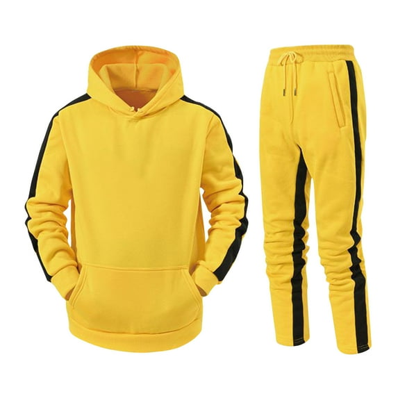 Men's Tracksuit With Zipper 2 Piece Hooded Men's Color Blocking Sports Pants Drawstring Pocket Long Sleeved Hooded Set Basic Daily Essentials Running Jogging Workout