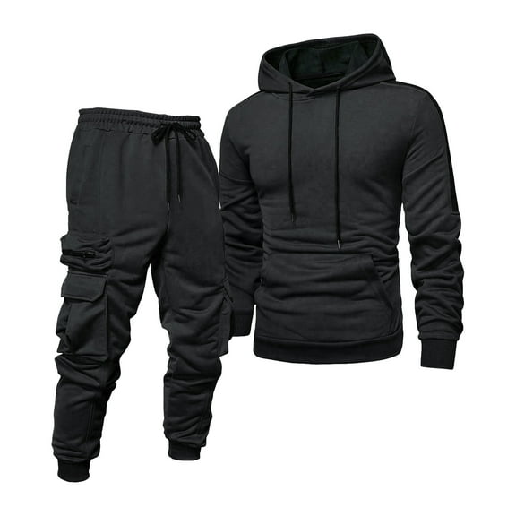Men's Tracksuits 2 Piece Casual Long Sleeve Sweatsuits Athletic Hoodie and Sweatpants Set Jogging Suit Black L