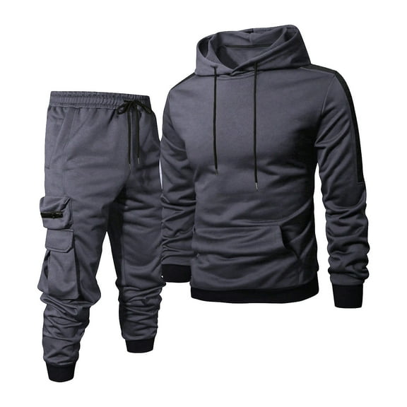 Men's Tracksuits 2 Piece Casual Long Sleeve Sweatsuits Athletic Hoodie and Sweatpants Set Jogging Suit Dark Gray 2XL