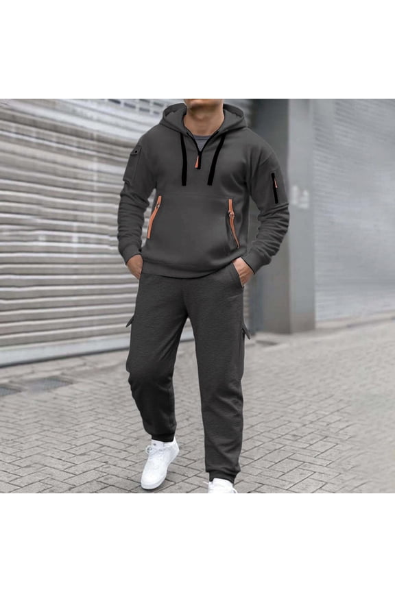 Men's Tracksuits 2 Piece Full Zip Sweatsuit Workout Solid Jacquard Jogging Suit Set Athletic Jogging Fall Winter Tracksuit