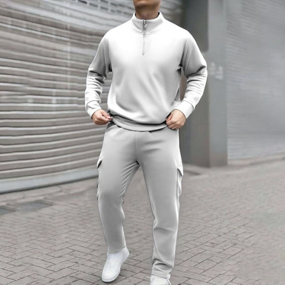 Men's Tracksuits 2 Piece Outfit Casual Athletic Sweatsuit Quarter Zipper Pullover Long Sleeve Running Sport Outfits Athletic Jogging Fall Winter Tracksuit
