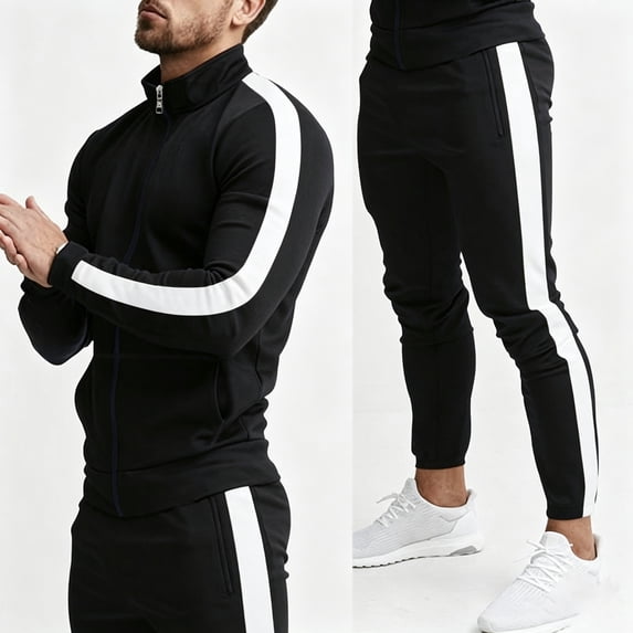 Men's Tracksuits 2 Piece Outfits Sweatsuits Long Sleeve Track Suits Athletic Full Zip Hoodies and Sweatpants Active Sports Sets for Men Black L