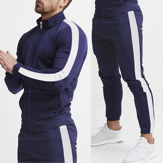 Men's Tracksuits 2 Piece Outfits Sweatsuits Long Sleeve Track Suits Athletic Full Zip Hoodies and Sweatpants Active Sports Sets for Men Navy 2XL
