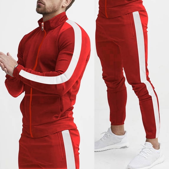 Men's Tracksuits 2 Piece Outfits Sweatsuits Long Sleeve Track Suits Athletic Full Zip Hoodies and Sweatpants Active Sports Sets for Men Red 3XL