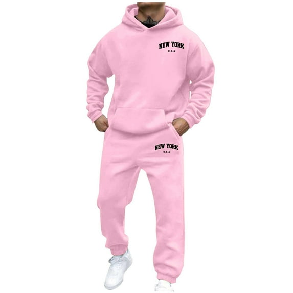 Men's Tracksuits 2 Piece Oversized Hoodie and Sweatpants Casual Jogging Gym Sweat Suits for Men Athletic Mens Sweatsuit Activewear Light Pink XXXXL