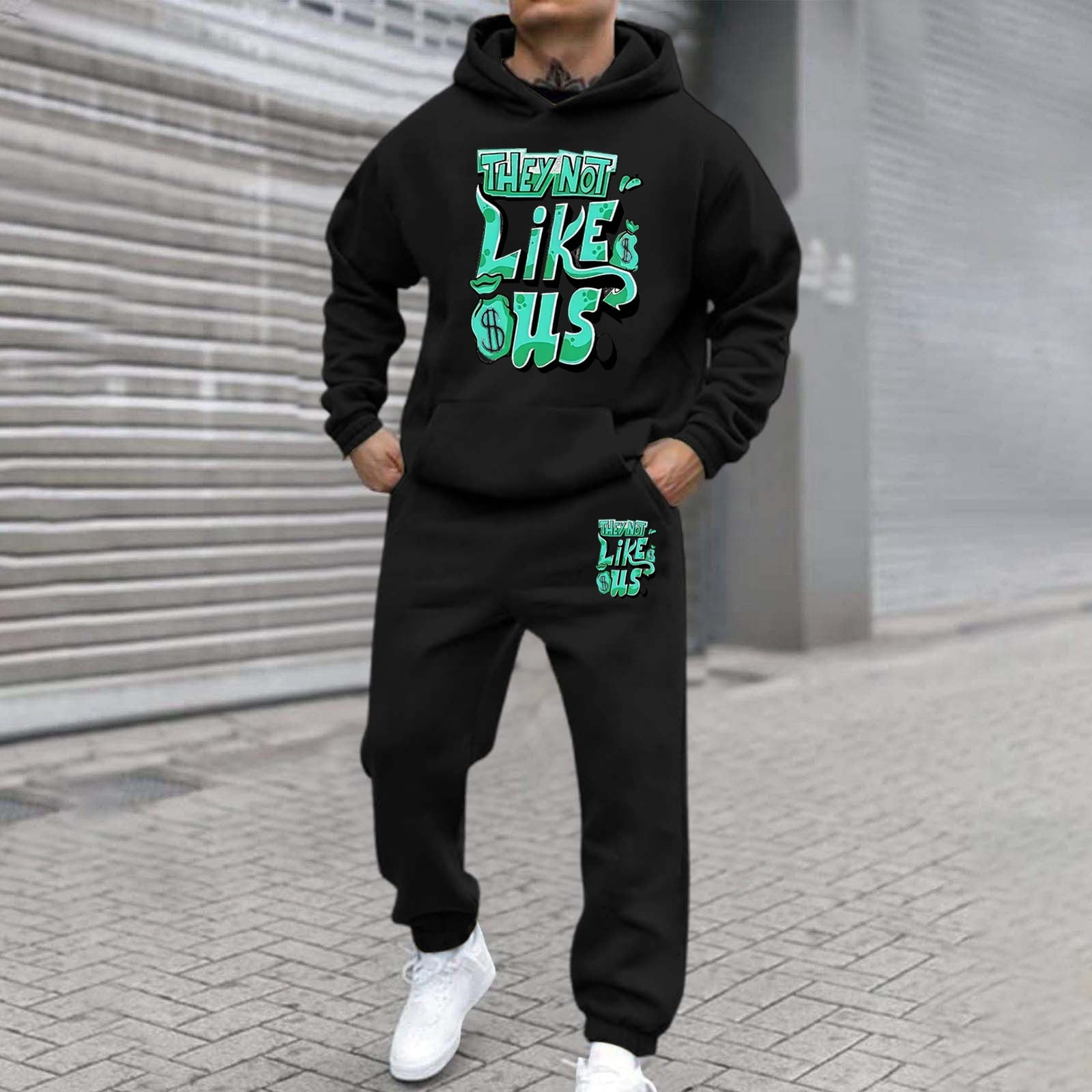 Men's Tracksuits 2 Piece Set Casual Letter Print Relaxed Fit Hoodie ...