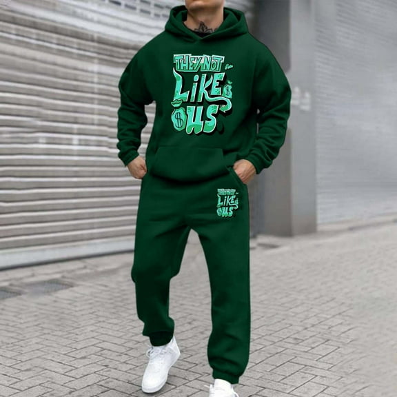 Men's Tracksuits 2 Piece Set Casual Letter Print Relaxed Fit Hoodie Sweatshirt and Joggers Sweatpants Sets Fall Fashion Sport Suits Winter Clothes Outfits