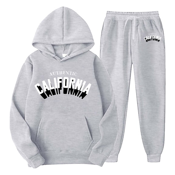 Men's Tracksuits 2 Piece Set Casual Letter Print Relaxed Fit Hoodie Sweatshirt and Joggers Sweatpants Sets Pullover Suits Clothes Outfits Light Gray M