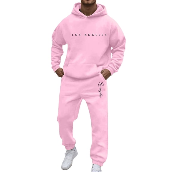 Men's Tracksuits 2 Piece Set Casual Letter Print Relaxed Fit Hoodie Sweatshirt and Joggers Sweatpants Sets Pullover Suits Clothes Outfits Pink L