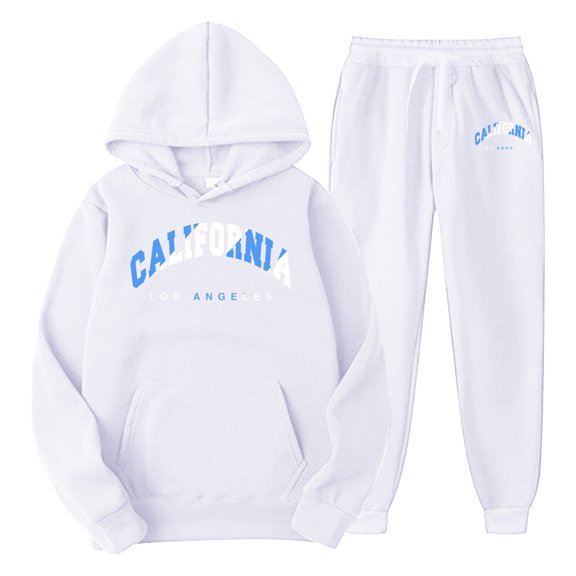 Men's Tracksuits 2 Piece Set Casual Letter Print Relaxed Fit Hoodie Sweatshirt and Joggers Sweatpants Sets Sport Suits Clothes Outfits White XL