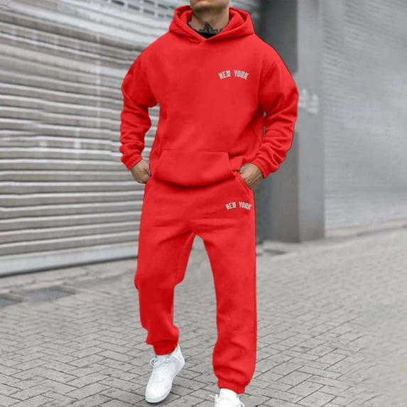 Men's Tracksuits 2 Piece Set Casual Solid Color Hoodie Sweatshirt and Joggers Sweatpants Sets Comfortable Fall Winter Long Sleeve Pullover Suit with Pocket