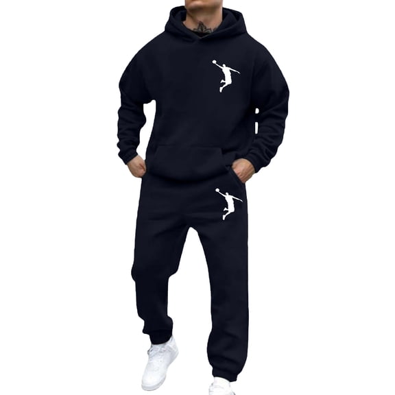 Men's Tracksuits 2 Piece Set Casual graphics print Relaxed Fit Hoodie Sweatshirt and Joggers Sweatpants Sets Pullover Suit with Pocket Black L