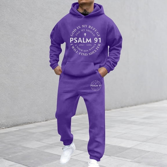 Men's Tracksuits 2 Piece Set Classic letter print Casual Hoodie Sweatshirt and Joggers Sweatpants Sets Running Sport Suits Clothes Outfits Dark Purple S