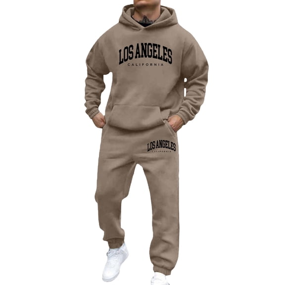 Men's Tracksuits 2 Piece Set Classic letter print Casual Hoodie Sweatshirt and Joggers Sweatpants Sets Running Sport Suits Clothes Outfits Brown L
