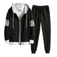 thumbnail image 1 of Men's Tracksuits 2 Piece Set Color Patchwork Loose Fit Hoodie Sweatshirt and Joggers Sweatpants Sets Versatile Pullover Suit with Pocket Black XL, 1 of 3