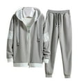 thumbnail image 1 of Men's Tracksuits 2 Piece Set Color Patchwork Loose Fit Hoodie Sweatshirt and Joggers Sweatpants Sets Versatile Pullover Suit with Pocket Grey M, 1 of 3