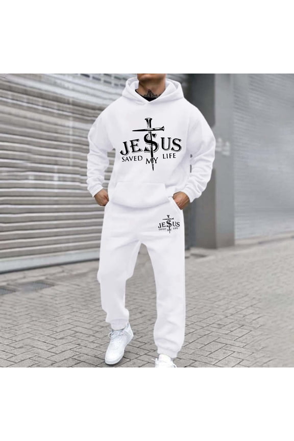 Men's Tracksuits 2 Piece Set Letter Graphic Relaxed Fit Hoodie Sweatshirt and Joggers Sweatpants Sets Comfortable Fall Fashion Sport Suits Winter Clothes Outfits