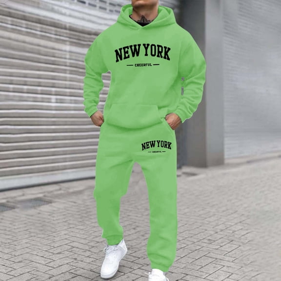Men's Tracksuits 2 Piece Set Letter Print Loose Hoodies Sweatshirt And Joggers Sweatpants Set Casual Street Pullover Suit Sets Clothes Outfits Light Green 3XL