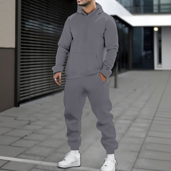 Men's Tracksuits 2 Piece Set Solid Color Loose Fit Hoodie Sweatshirt and Joggers Sweatpants Sets Versatile Sport Suits Clothes Outfits Dark Gray XL