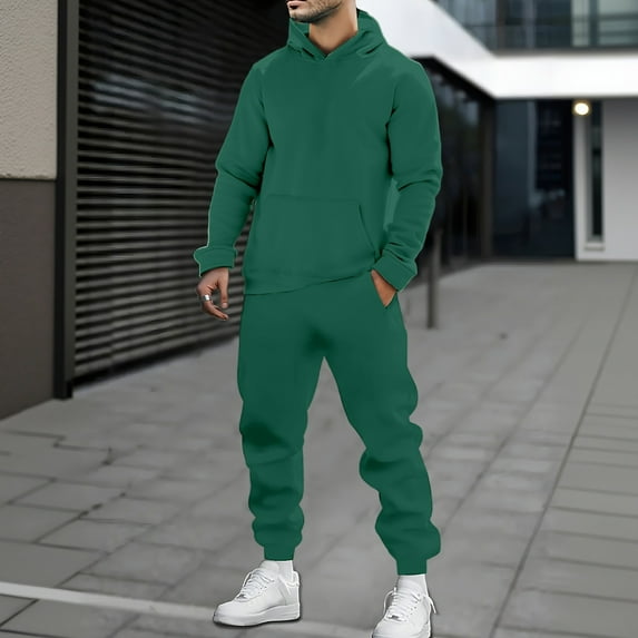 Men's Tracksuits 2 Piece Set Solid Color Loose Fit Hoodie Sweatshirt and Joggers Sweatpants Sets Versatile Sport Suits Clothes Outfits Dark Green XL