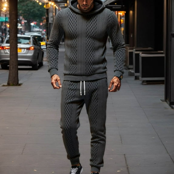 Men's Tracksuits 2 Piece Set Solid Color Relaxed Fit Hoodie Sweatshirt and Joggers Sweatpants Sets Casual Comfortable Fall Winter Long Sleeve Sport Suit with Pocket Grey XXXL