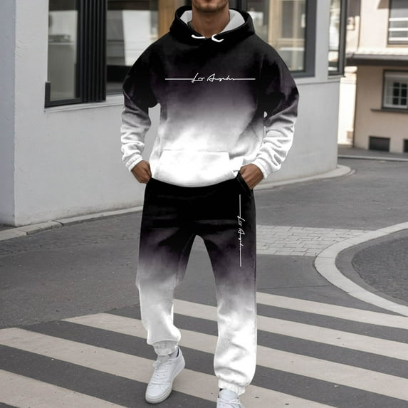 Men's Tracksuits 2 Piece Set Versatile Color Patchwork Loose Fit Hoodie Sweatshirt and Joggers Sweatpants Sets Fall Fashion Sport Suits Winter Clothes Outfits