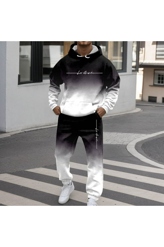 Men's Tracksuits 2 Piece Set Versatile Color Patchwork Loose Fit Hoodie Sweatshirt and Joggers Sweatpants Sets Fall Fashion Sport Suits Winter Clothes Outfits