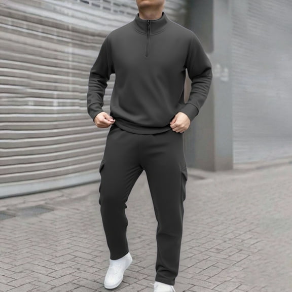 Men's Tracksuits 2 Piece Sets Outfits For Men Athletic Sweatsuit Quarter Zipper Jogging Long Sleeve Casual Sports Outfits Track Suit for Jogging or Warm Up