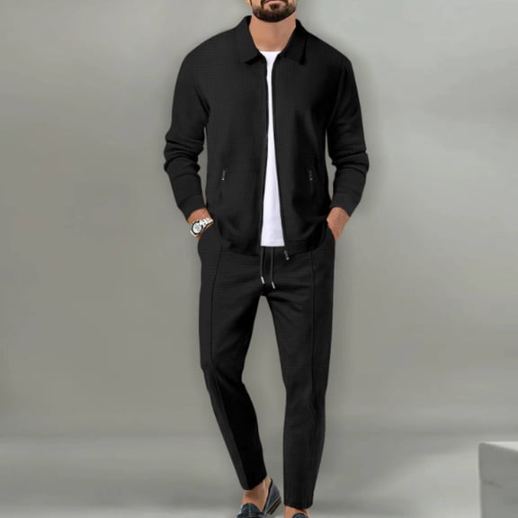 Men's Tracksuits 2 Pieces Waffle Soft Hoodies Sweatsuit Sets Jacket Suit Business Outfits