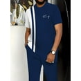 thumbnail image 1 of Men's Tracksuits 2pcs Short Sleeve Workout Top & Trouser Set for Casual Sport Summer Outfits Lounge Blue 3XL, 1 of 5