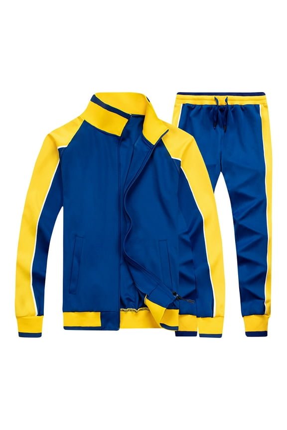 Men's Tracksuits Colorblock Long Sleeve Zip Up Jacket and Drawstring Sweatpants Athletic Jogging Suits with Pockets