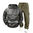 thumbnail image 1 of Men's Tracksuits Long Sleeve Casual Sweatsuits Quarter Zip Hoodie With Track Pants 2 Piece Outfits Green S, 1 of 3