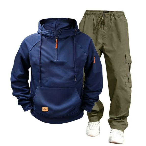 Men's Tracksuits Long Sleeve Casual Sweatsuits Quarter Zip Hoodie With Track Pants 2 Piece Outfits Multicolor XXXL