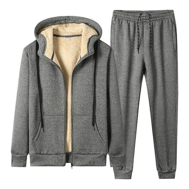 Men's Tracksuits Sherpa Lined Full Zip Hooded Jacket Fleece Jogger ...