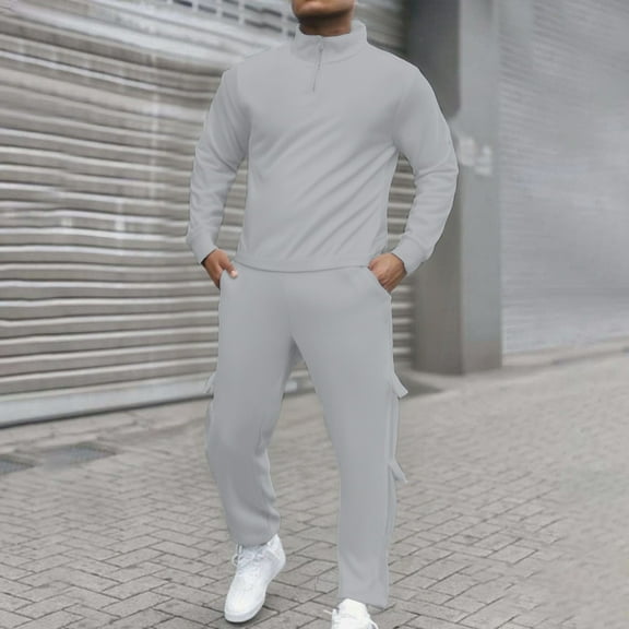 Men's Tracksuits Sweatsuits for Men Sweat Track Suits 2 Piece Athletic Sweatsuit Quarter Zipper Jogging Long Sleeve Casual Sports Outfits Jogging Athletic Suit Sets