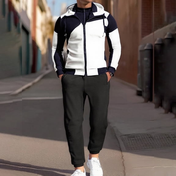 Men's Tracksuits Sweatsuits for Men Sweat Track Suits 2 Piece Long Sleeve Full Zip Jackets Casual Sports Outfits Workout Sports Set Sportswear (White, XXL)