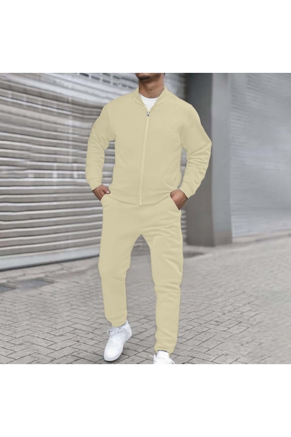 Men's Tracksuits Sweatsuits for Men Track Suits 2 Piece Set Full Zip Sweatsuit Workout Solid Jacquard Jogging Suit Set Casual Athletic Jogging Warm Up Sets