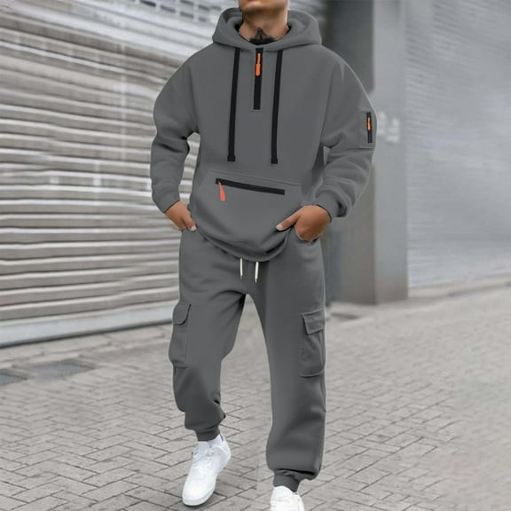 Men's Tracksuits Sweatsuits for Men Track Suits 2 Piece Set Quarter Zipper Hoodie Pants Jogging Suits Sweatsuit Set Jogging Athletic Suit Sets (GY1, XL)