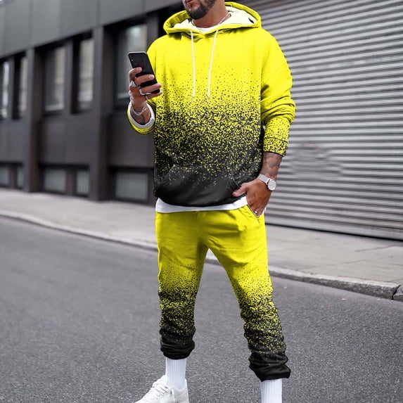 Men's Tracksuits with Hoodie 2 Piece Sweatsuit Outfits Fashion Gradient Print Sports Casual Jogger Long Sleeve Hoodies and Sweatpant Set