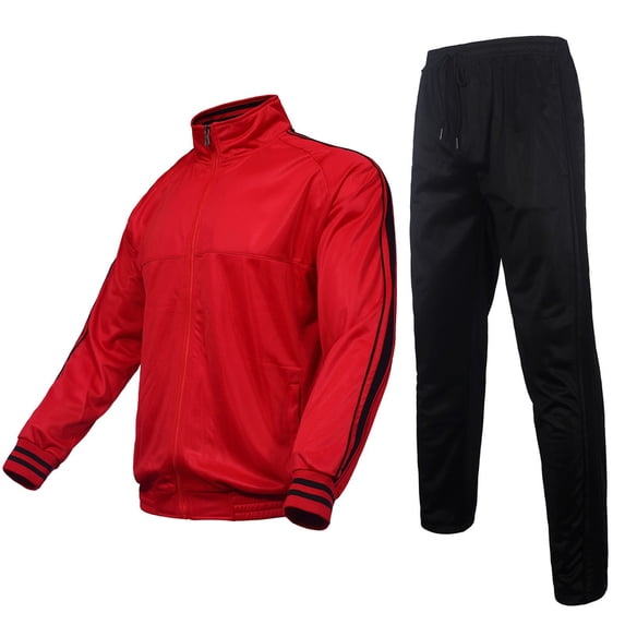 Men's Tracksutis 2 Piece Full Zip Running Jogging Sweatsuits Set with Drawstiring-Red,XL