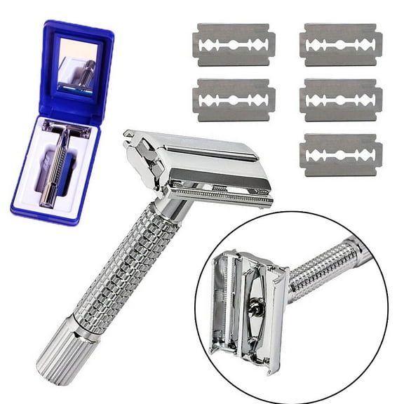 Mens Traditional Classic Double Edge Chrome Shaving Safety Razor + 5 Blades
