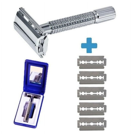 Men's Traditional Classic Double Edge Chrome Shaving Safety Razor and 5 Blades