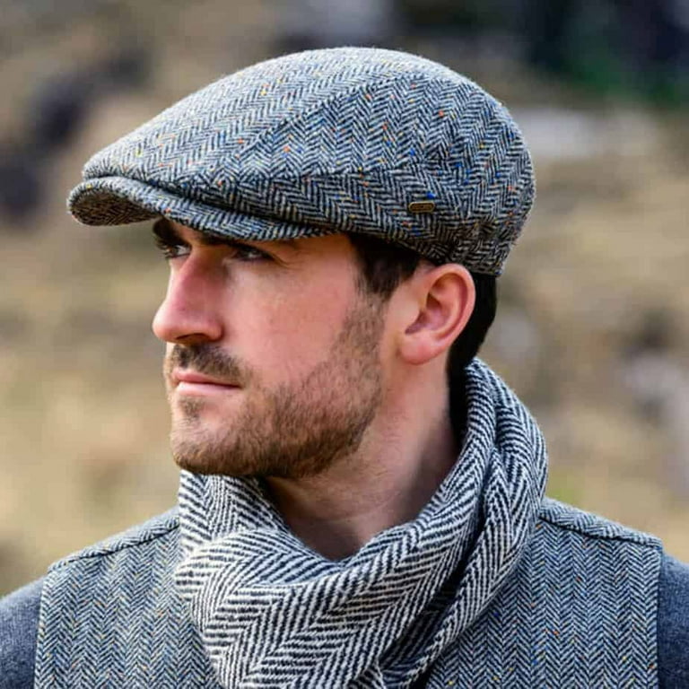 Men's Traditional Irish Wool Kerry Flat Cap, Gray Herringbone Size Small  Made By Mucros Weavers