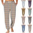 thumbnail image 1 of Men's Traditional Plaid Pajama Pants with Pockets & Drawstring - Cuffed Jogger Sleep Bottoms for Men, Elastic Waist Soft Lightweight Lounge Homewear Yellow S, 1 of 7