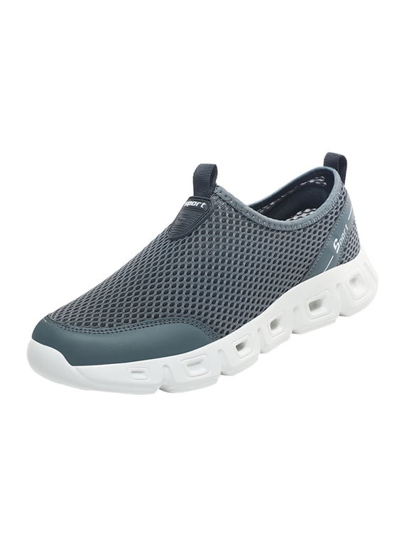 Men's Trainers Shoes Lassless S𝗅ip On Sneakers Hollow Out Mesh Breathable Shoes Lightweight Wide Width Sports Shoes for Workout Gym Driving Hiking Running