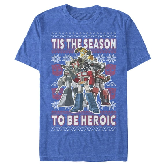 Men's Transformers Autobots Heroic Ugly Xmas  Graphic Tee Royal Blue Heather X Large